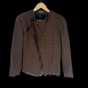 Raffinati Le Collezioni Brown/Black Fringe Trim 100% Virgin Wool Jacket Sz 6